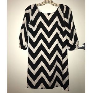 Cream and black chevron shift dress